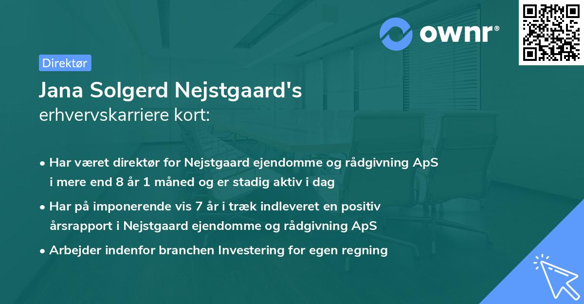 Jana Solgerd Nejstgaard's erhvervskarriere kort