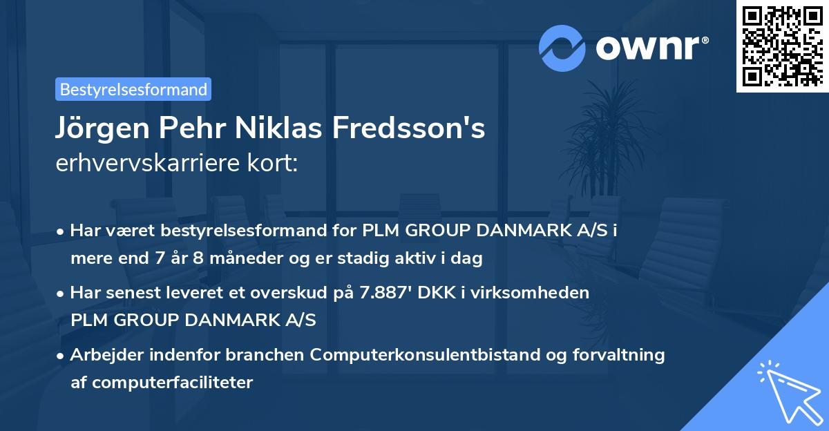 Jörgen Pehr Niklas Fredsson's erhvervskarriere kort