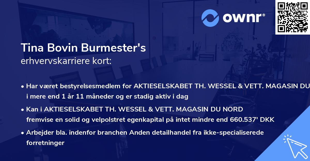 Tina Bovin Burmester's erhvervskarriere kort