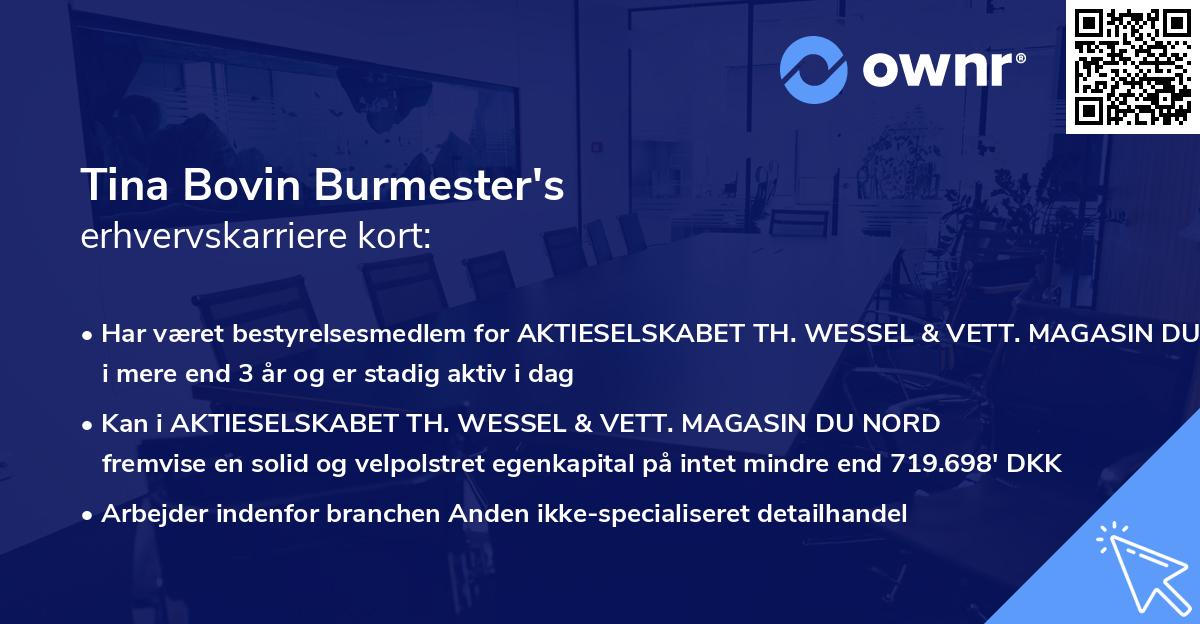 Tina Bovin Burmester's erhvervskarriere kort