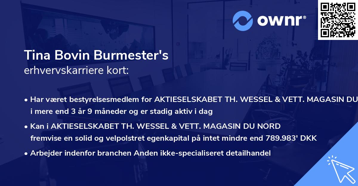 Tina Bovin Burmester's erhvervskarriere kort