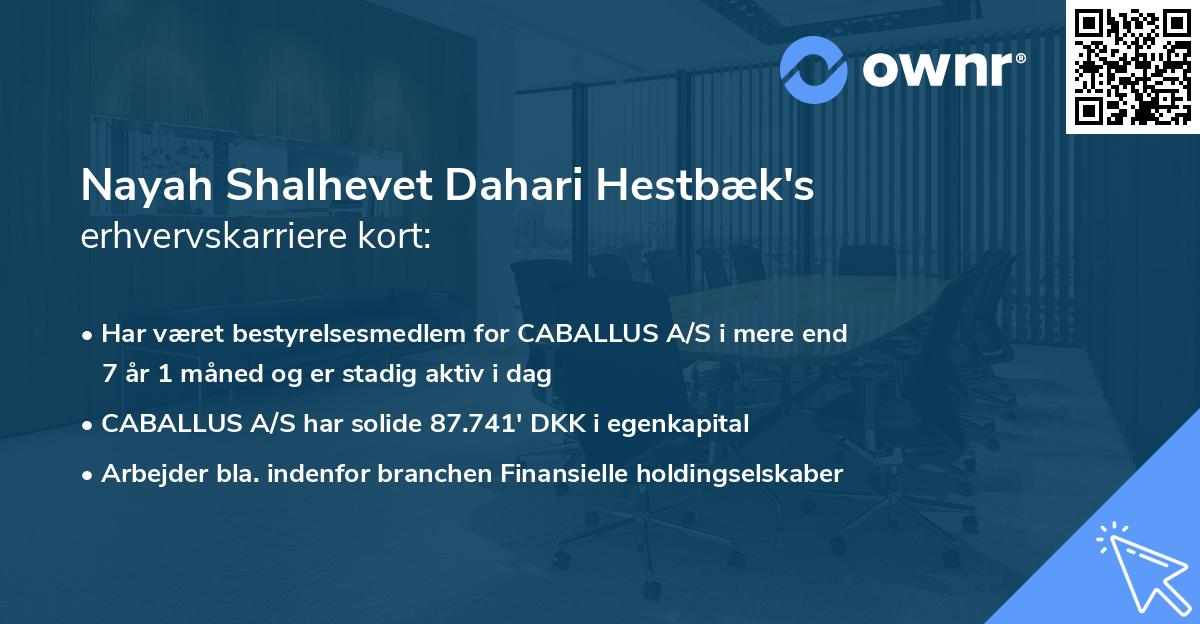 Nayah Shalhevet Dahari Hestbæk's erhvervskarriere kort
