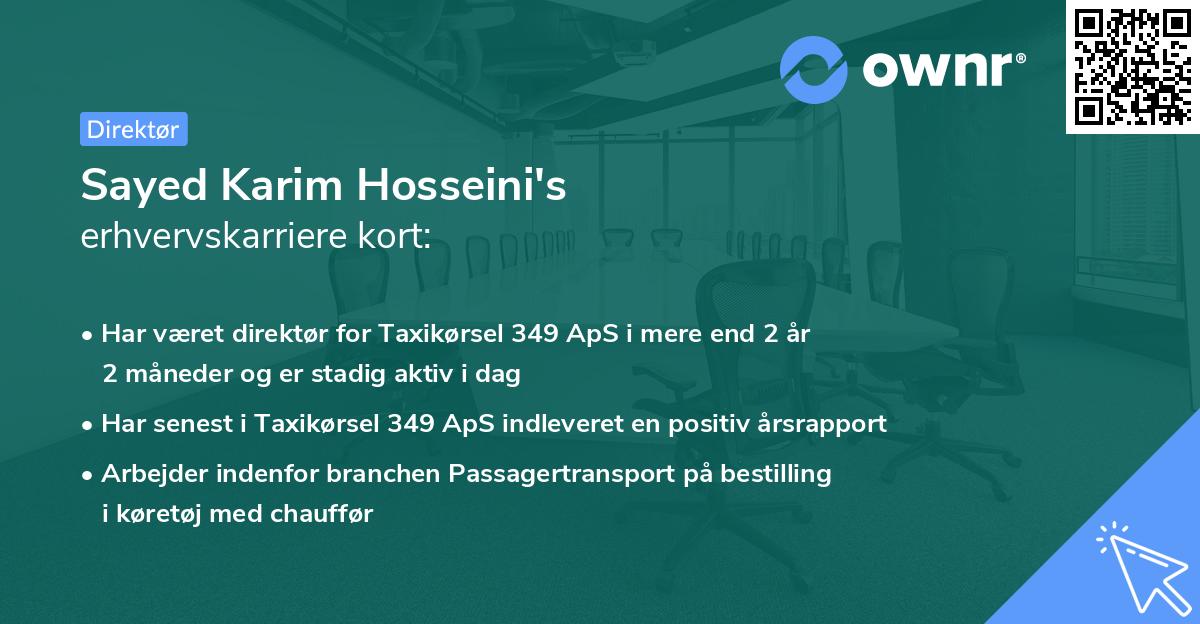 Sayed Karim Hosseini's erhvervskarriere kort