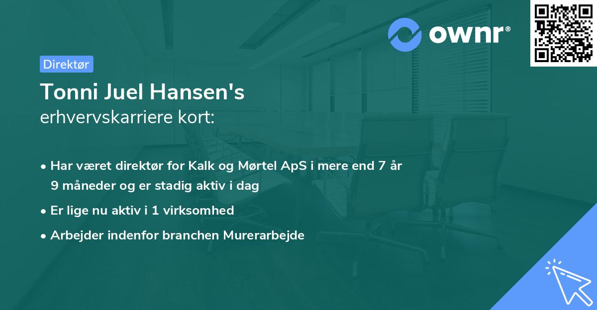 Tonni Juel Hansen's erhvervskarriere kort