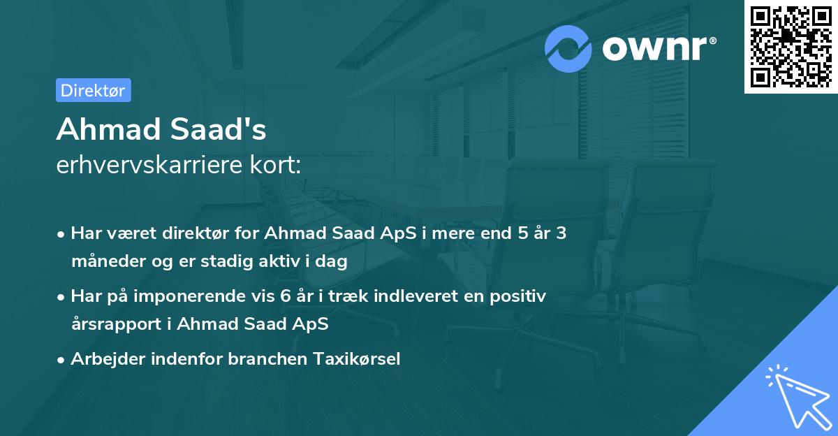 Ahmad Saad's erhvervskarriere kort