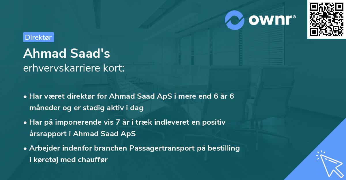 Ahmad Saad's erhvervskarriere kort