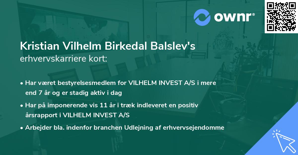 Kristian Vilhelm Birkedal Balslev's erhvervskarriere kort