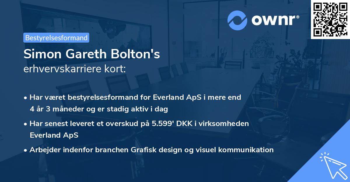 Simon Gareth Bolton's erhvervskarriere kort