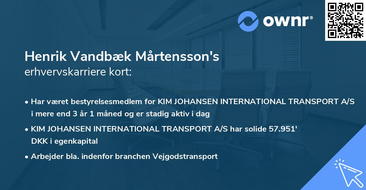 Henrik Vandbæk Mårtensson's erhvervskarriere kort