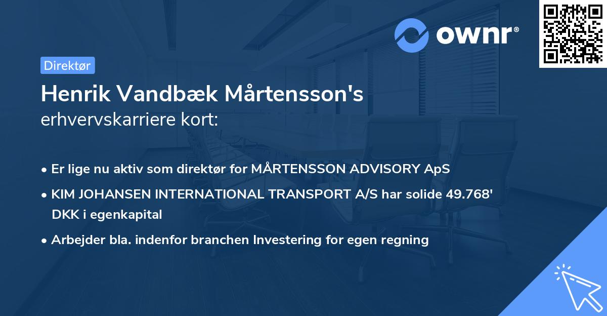 Henrik Vandbæk Mårtensson's erhvervskarriere kort