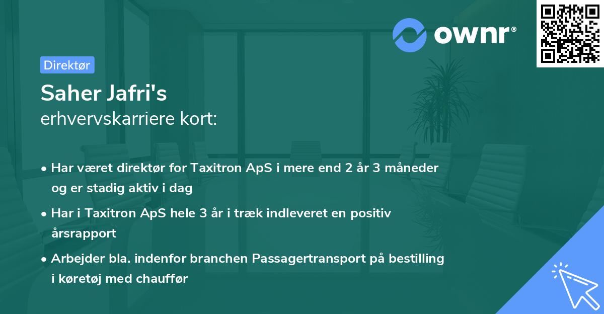 Saher Jafri's erhvervskarriere kort