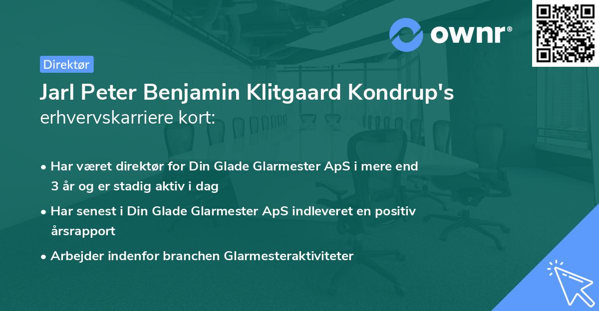 Jarl Peter Benjamin Klitgaard Kondrup's erhvervskarriere kort