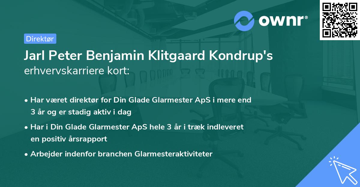 Jarl Peter Benjamin Klitgaard Kondrup's erhvervskarriere kort