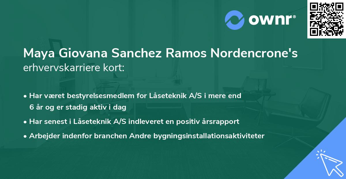 Maya Giovana Sanchez Ramos Nordencrone's erhvervskarriere kort