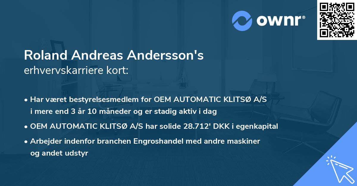 Roland Andreas Andersson's erhvervskarriere kort