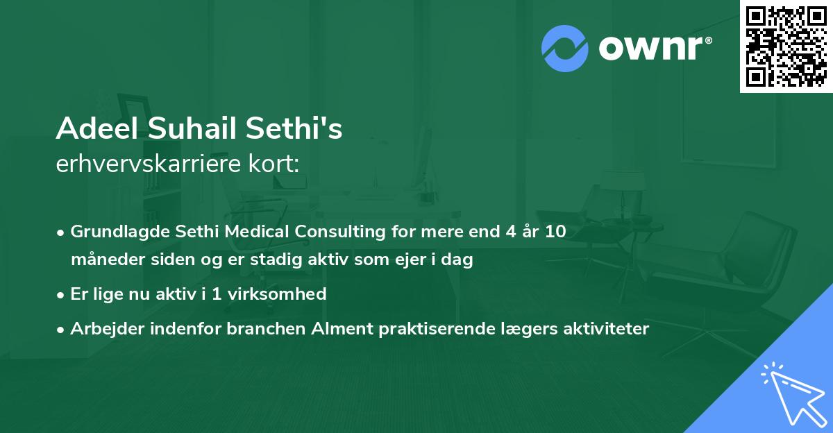 Adeel Suhail Sethi's erhvervskarriere kort