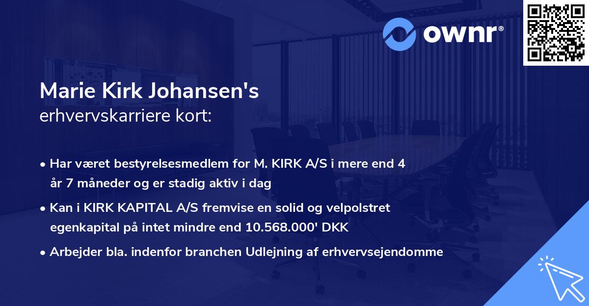 Marie Kirk Johansen's erhvervskarriere kort