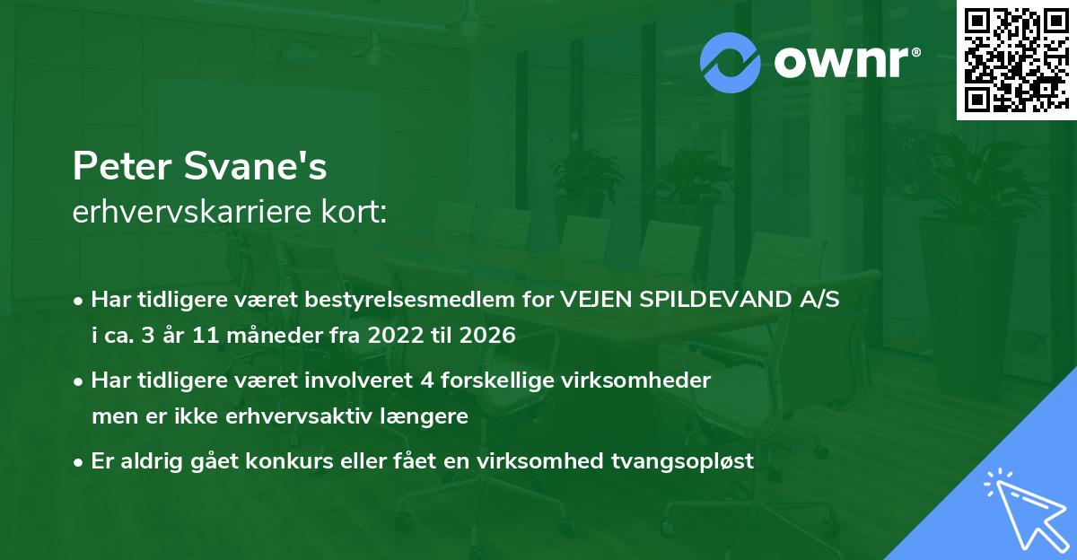 Peter Svane's erhvervskarriere kort