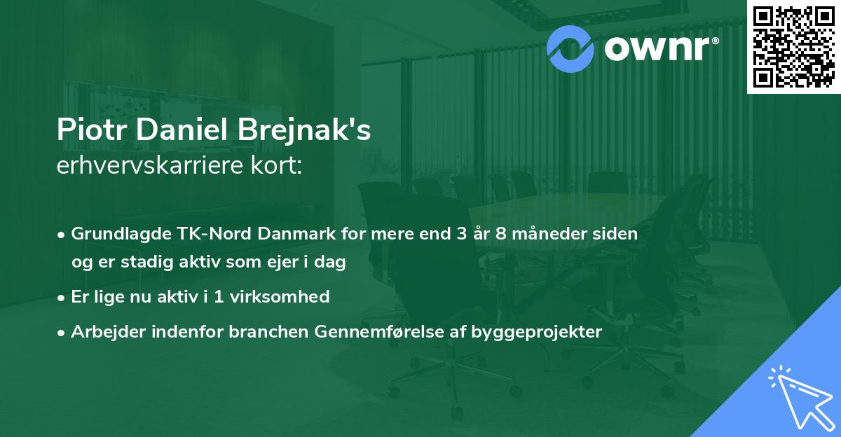 Piotr Daniel Brejnak's erhvervskarriere kort