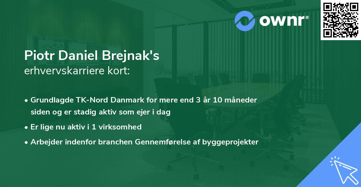 Piotr Daniel Brejnak's erhvervskarriere kort