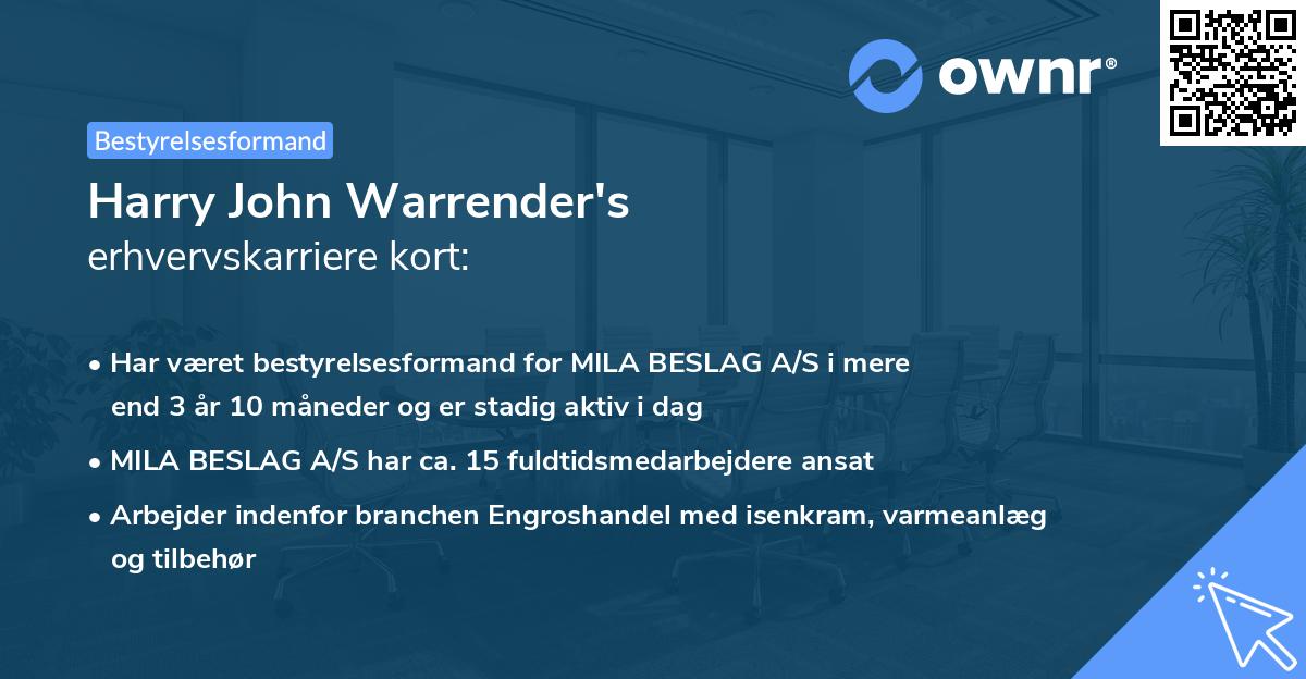 Harry John Warrender's erhvervskarriere kort