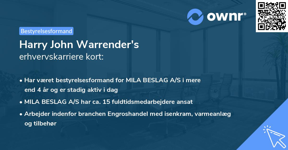 Harry John Warrender's erhvervskarriere kort