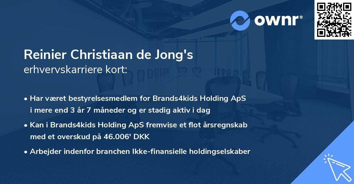 Reinier Christiaan de Jong's erhvervskarriere kort
