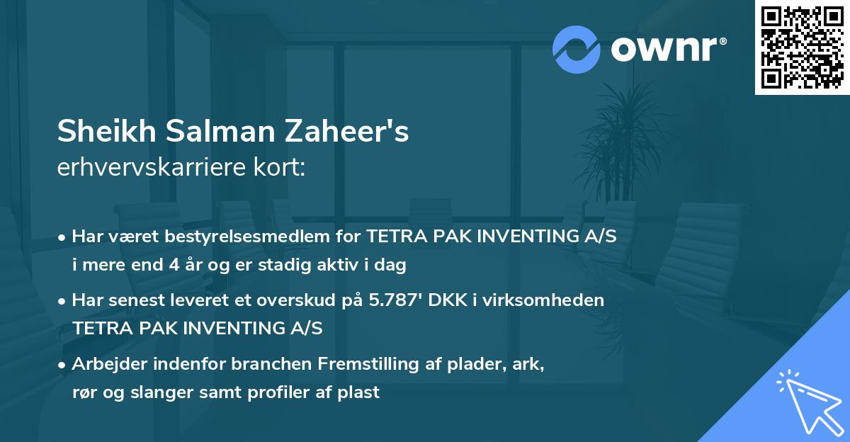 Sheikh Salman Zaheer's erhvervskarriere kort