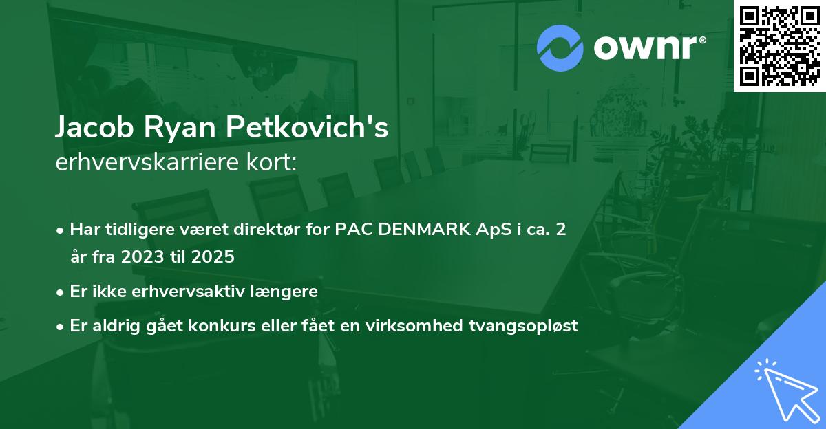 Jacob Ryan Petkovich's erhvervskarriere kort
