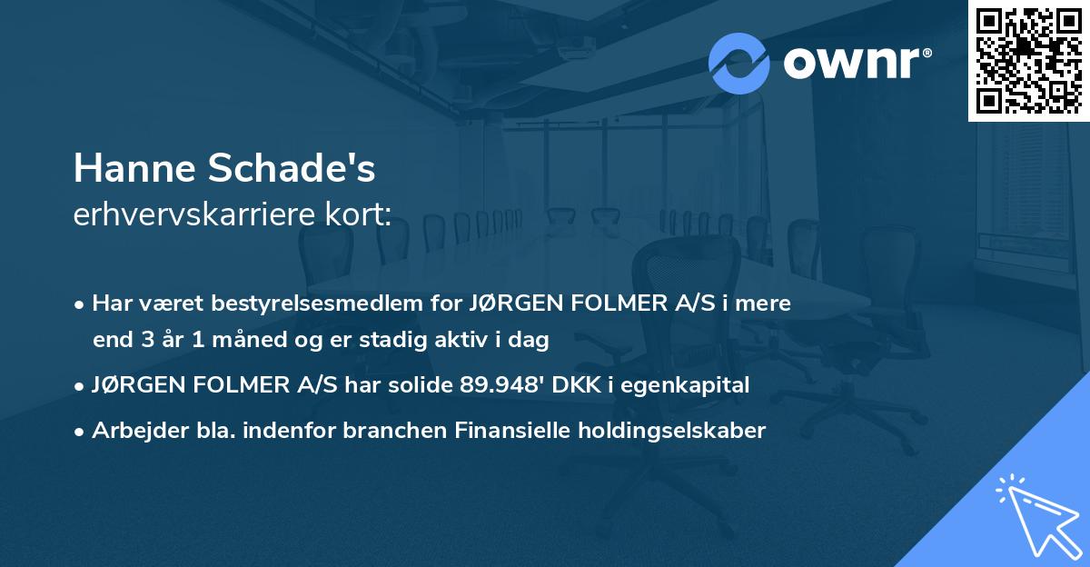 Hanne Schade's erhvervskarriere kort