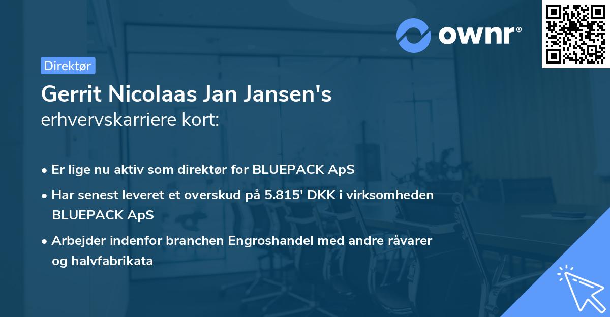 Gerrit Nicolaas Jan Jansen's erhvervskarriere kort