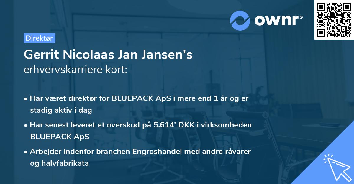 Gerrit Nicolaas Jan Jansen's erhvervskarriere kort