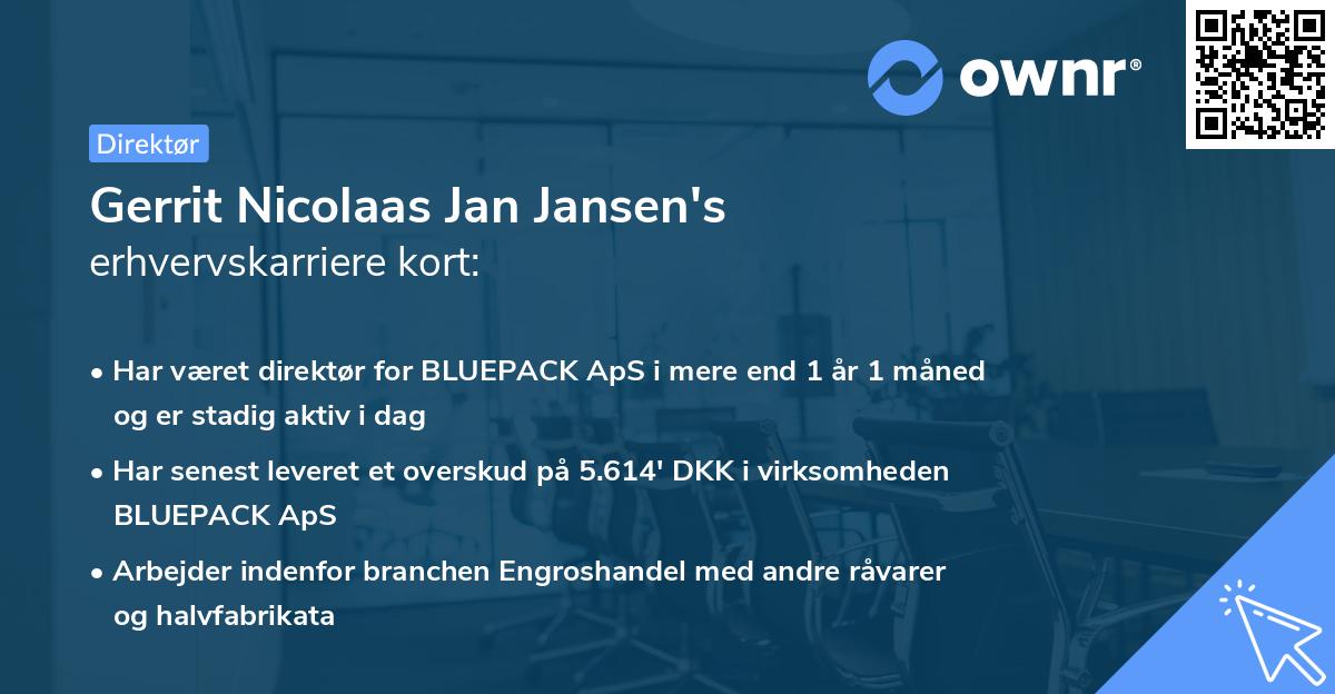 Gerrit Nicolaas Jan Jansen's erhvervskarriere kort