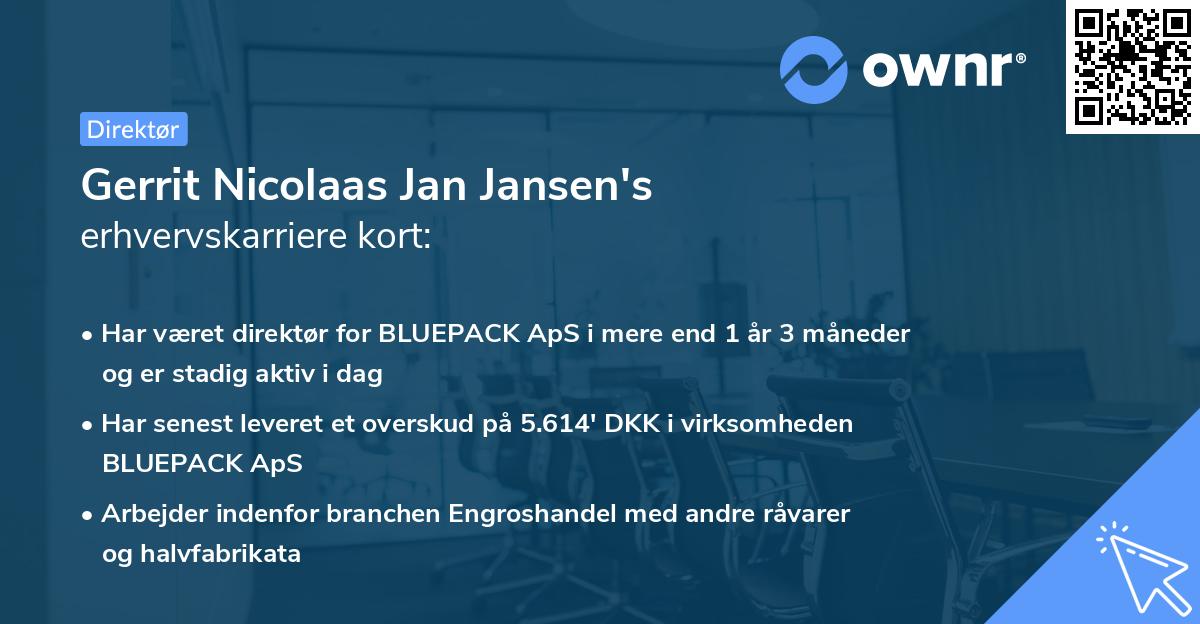 Gerrit Nicolaas Jan Jansen's erhvervskarriere kort