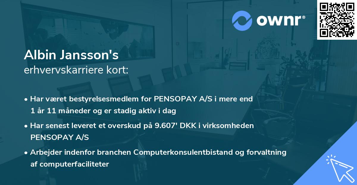 Albin Jansson's erhvervskarriere kort