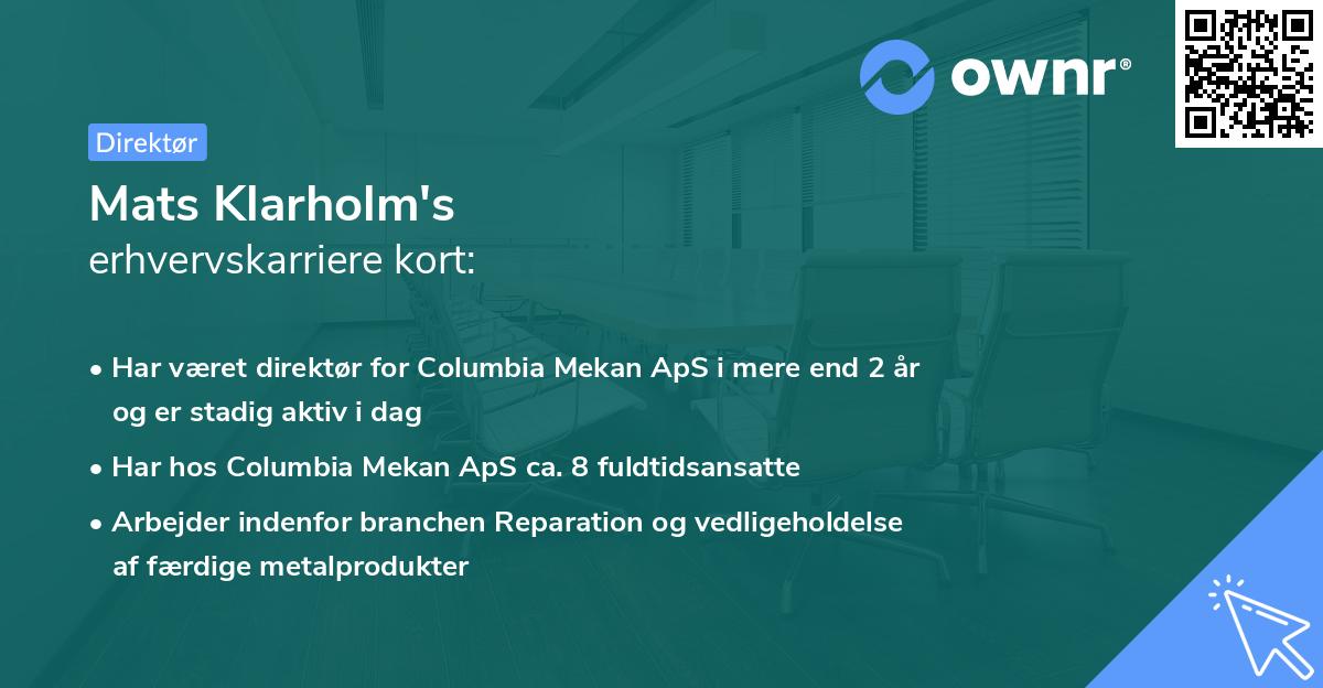 Mats Klarholm's erhvervskarriere kort