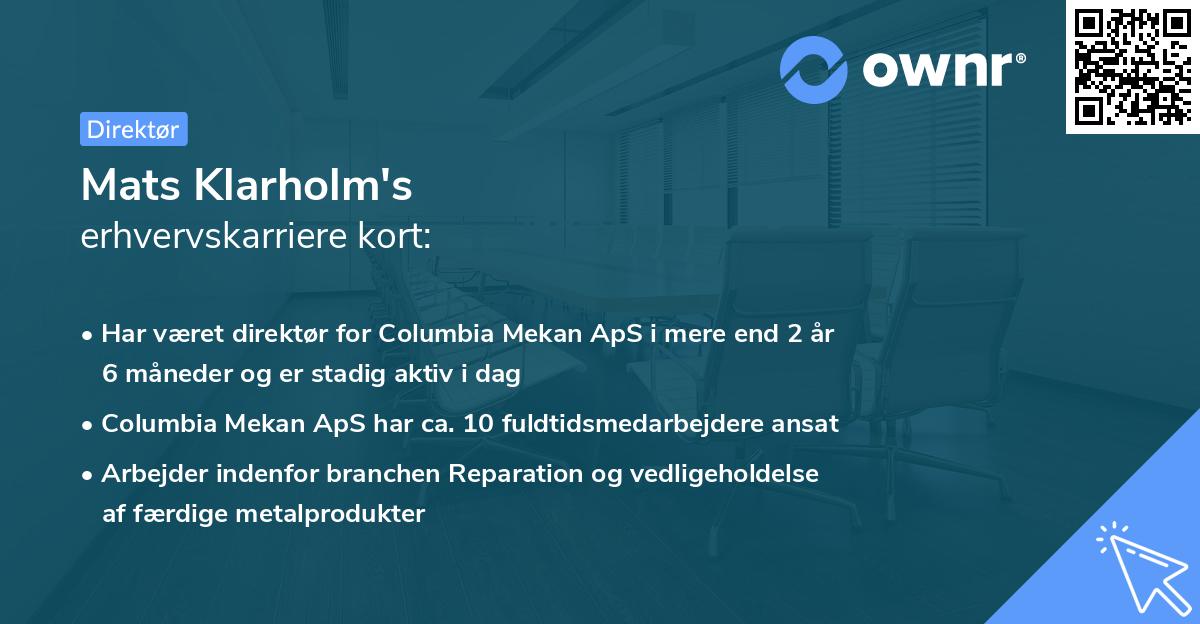 Mats Klarholm's erhvervskarriere kort