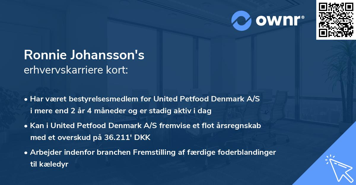 Ronnie Johansson's erhvervskarriere kort