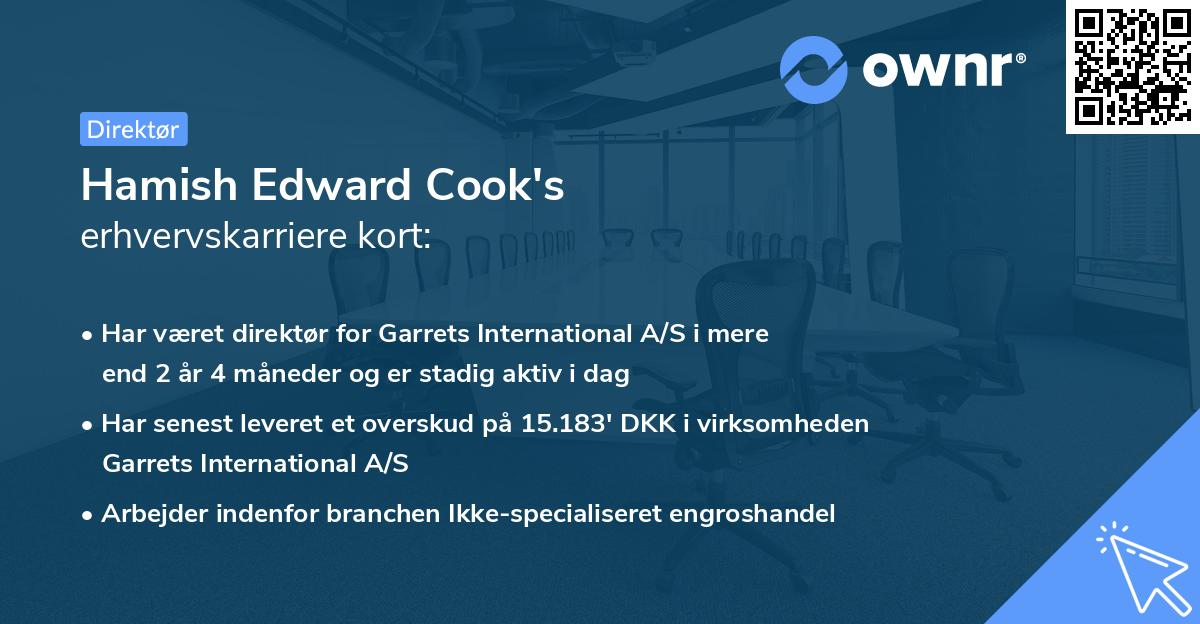 Hamish Edward Cook's erhvervskarriere kort