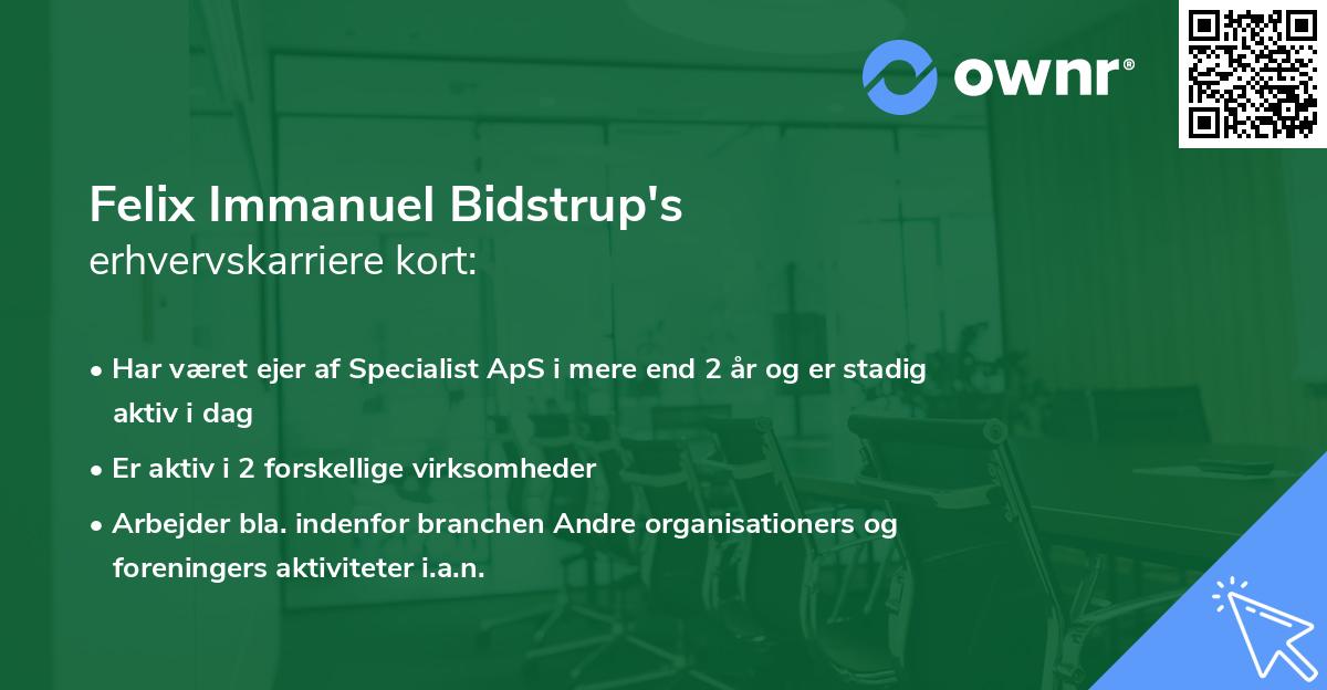 Felix Immanuel Bidstrup's erhvervskarriere kort