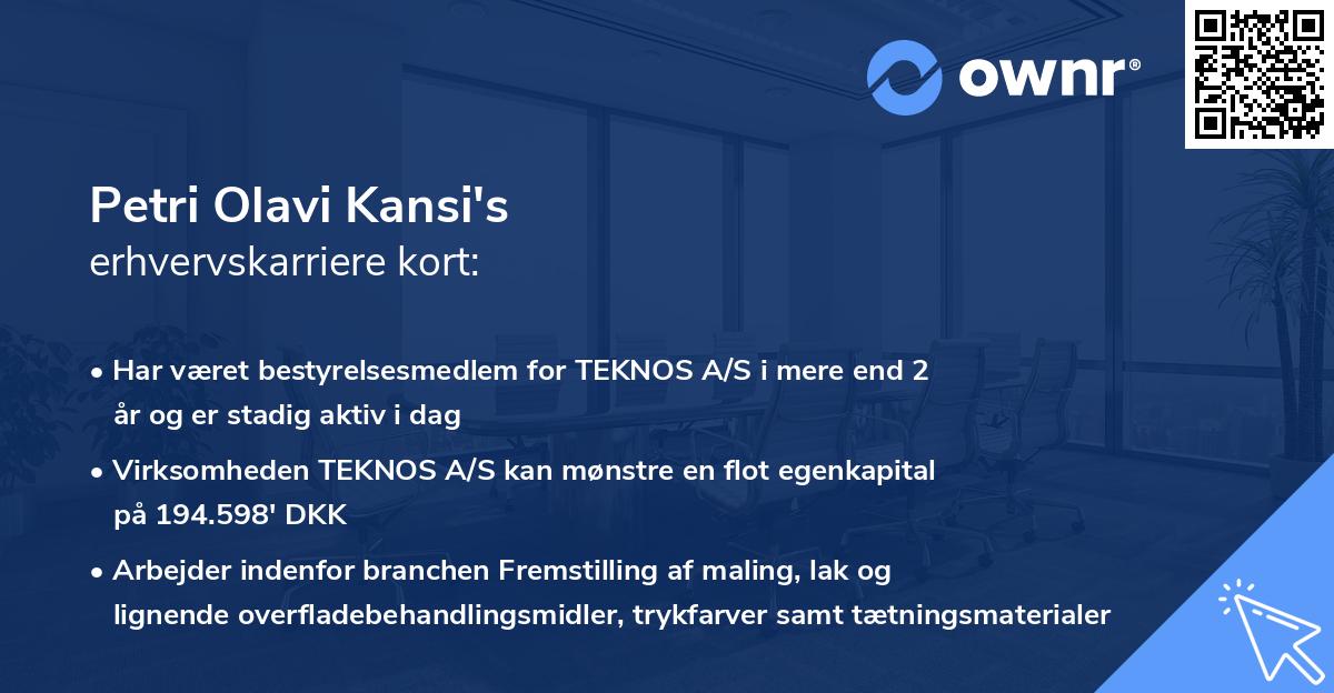Petri Olavi Kansi's erhvervskarriere kort
