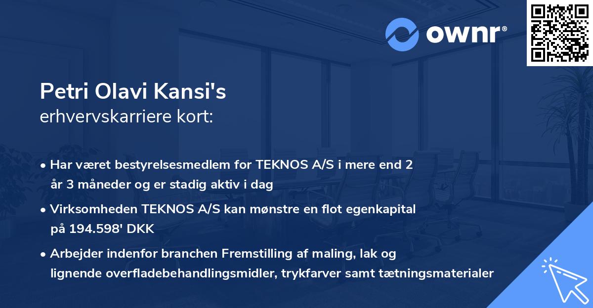 Petri Olavi Kansi's erhvervskarriere kort