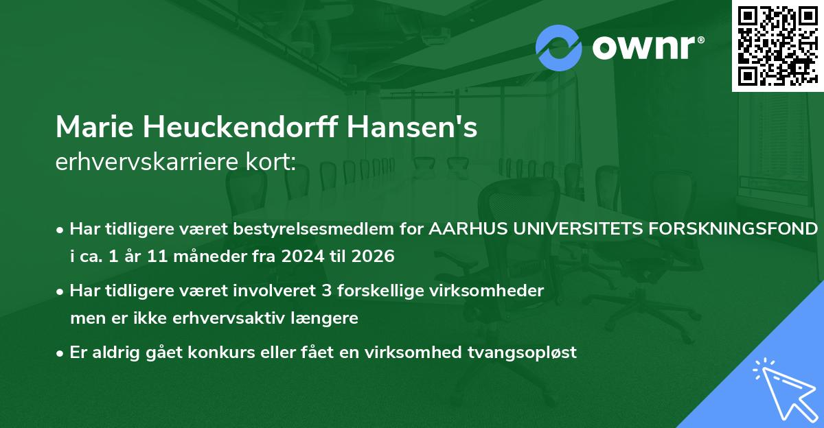 Marie Heuckendorff Hansen's erhvervskarriere kort