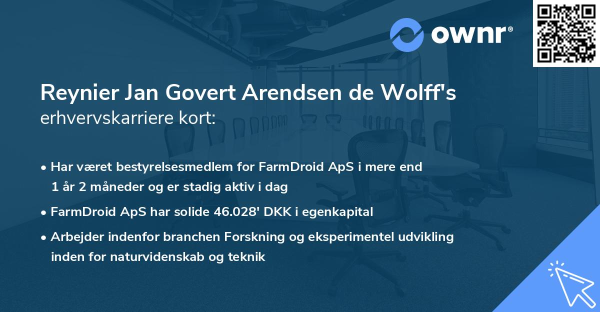 Reynier Jan Govert Arendsen de Wolff's erhvervskarriere kort