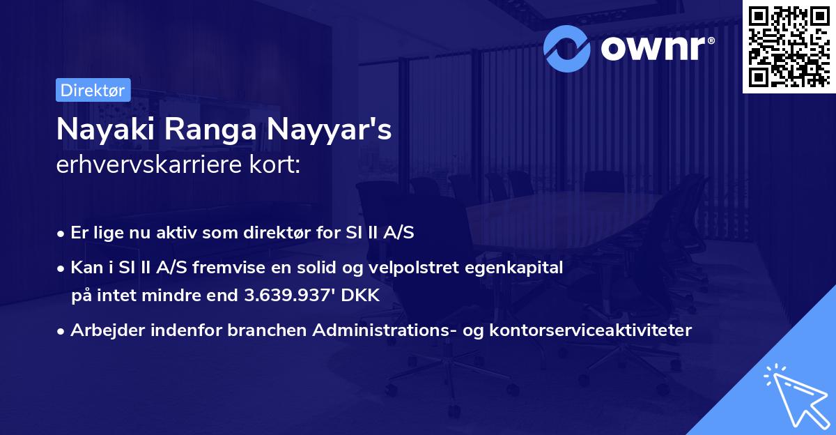 Nayaki Ranga Nayyar's erhvervskarriere kort