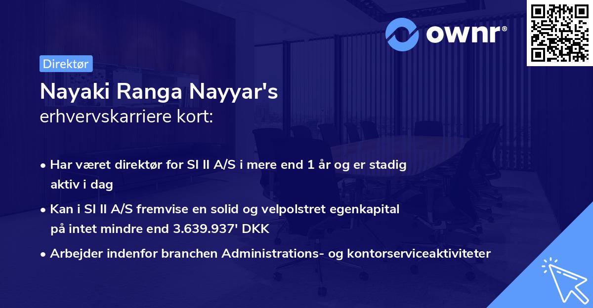 Nayaki Ranga Nayyar's erhvervskarriere kort