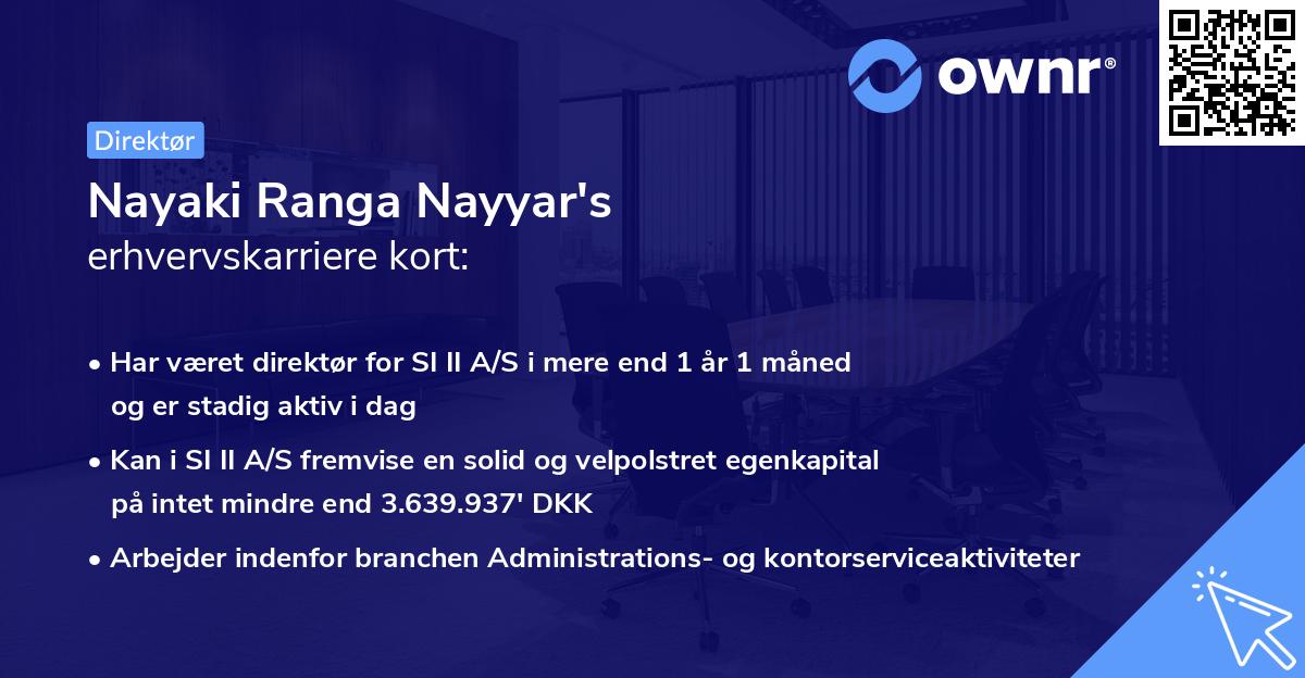 Nayaki Ranga Nayyar's erhvervskarriere kort