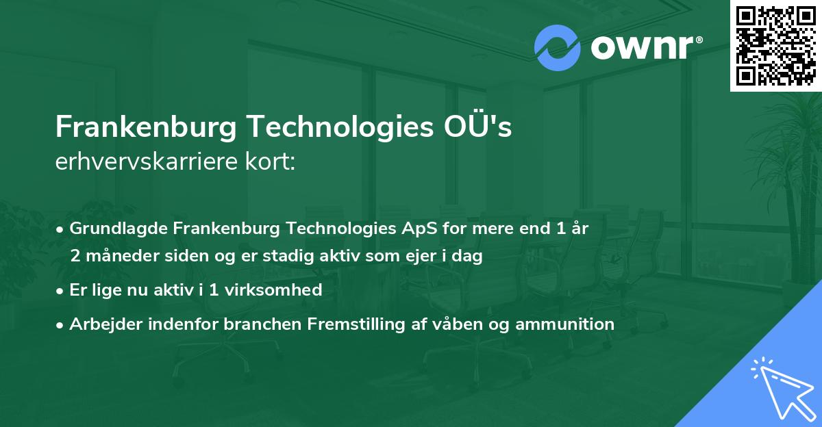 Frankenburg Technologies OÜ's erhvervskarriere kort