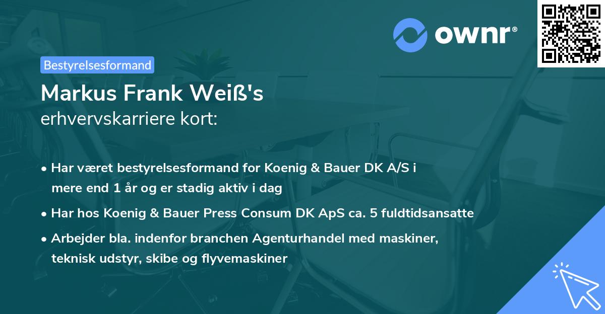 Markus Frank Weiß's erhvervskarriere kort