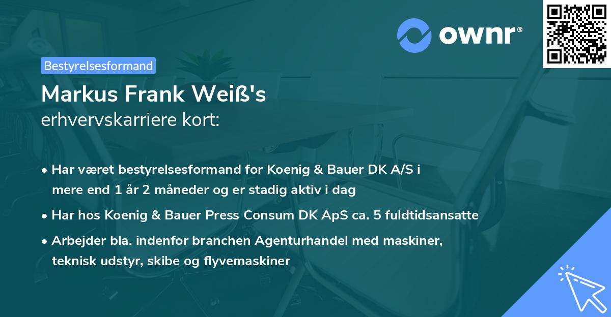 Markus Frank Weiß's erhvervskarriere kort